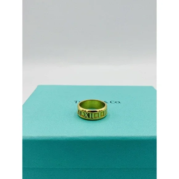 Tiffany & Co 18k Yellow Gold 7mm 1995 Atlas Roman Numeral Ring Size 6 - Picture 5 of 5